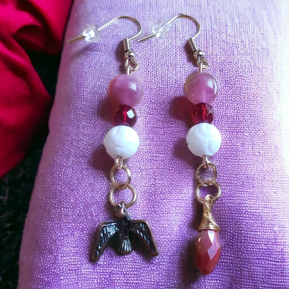Rose Quartz & Genuine Tridacna Handcrafted Earrings - Picture 1 of 4
